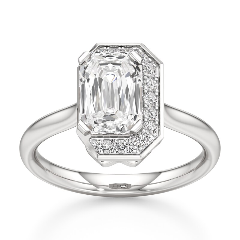 Main Image 1 of J'Lure Imperial-Emerald Step-Cut Lab-Grown Diamond Half-Halo Engagement Ring 2 ct tw 18K White Gold