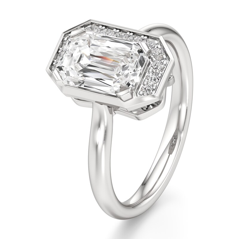 Main Image 4 of J'Lure Imperial-Emerald Step-Cut Lab-Grown Diamond Half-Halo Engagement Ring 2 ct tw 18K White Gold
