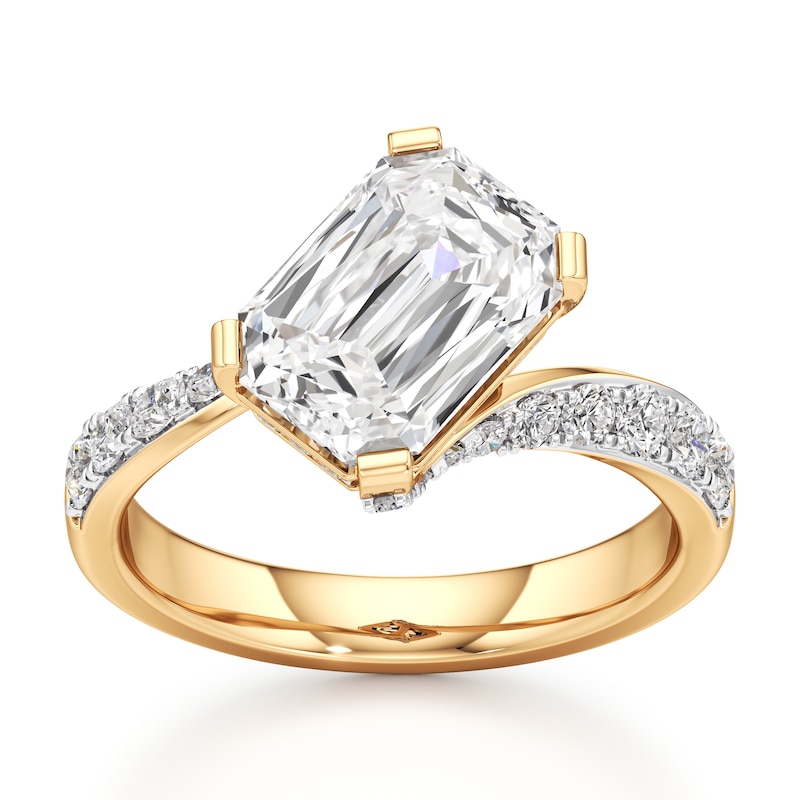 Main Image 1 of J'Lure Imperial-Emerald Step-Cut Lab-Grown Diamond Bypass Engagement Ring 3-1/2 ct tw 18K Yellow Gold