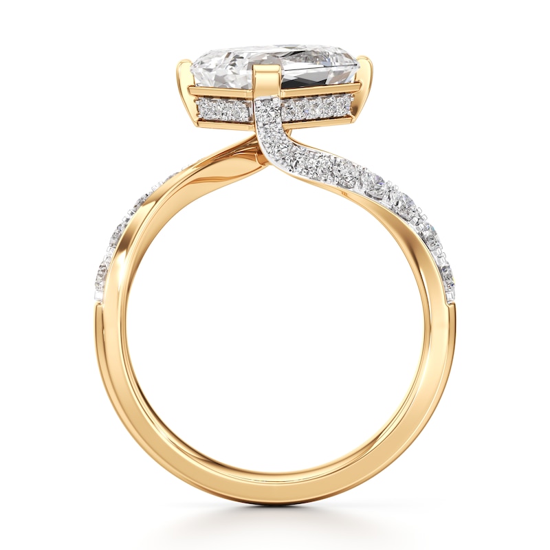 Main Image 2 of J'Lure Imperial-Emerald Step-Cut Lab-Grown Diamond Bypass Engagement Ring 3-1/2 ct tw 18K Yellow Gold