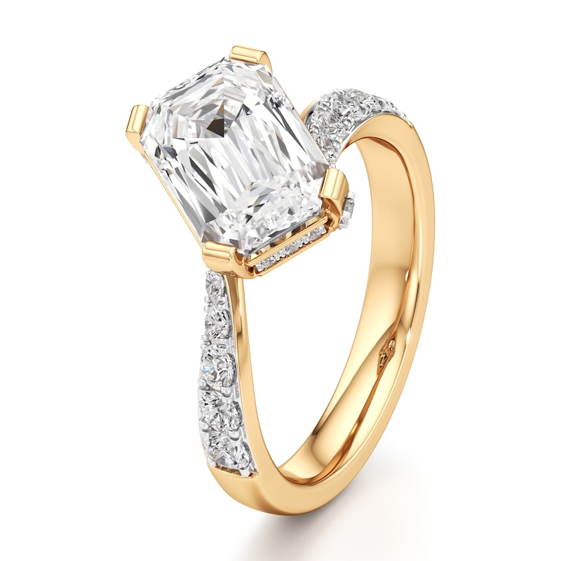 Main Image 4 of J'Lure Imperial-Emerald Step-Cut Lab-Grown Diamond Bypass Engagement Ring 3-1/2 ct tw 18K Yellow Gold