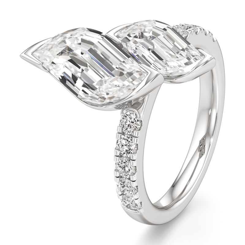 Main Image 4 of J'Lure Leaf Step-Cut Two-Stone Lab-Grown Diamond Engagement Ring 4-5/8 ct tw 18K White Gold