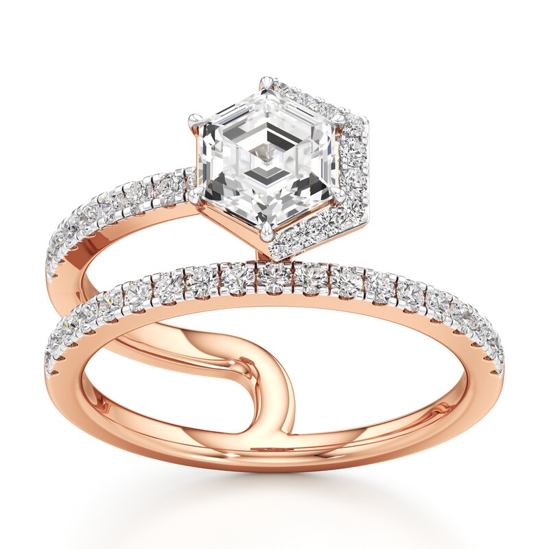 Main Image 1 of J'Lure Hexagon Step-Cut Lab-Created Diamond Spiral Engagement Ring 1-3/8 ct tw 18K Rose Gold