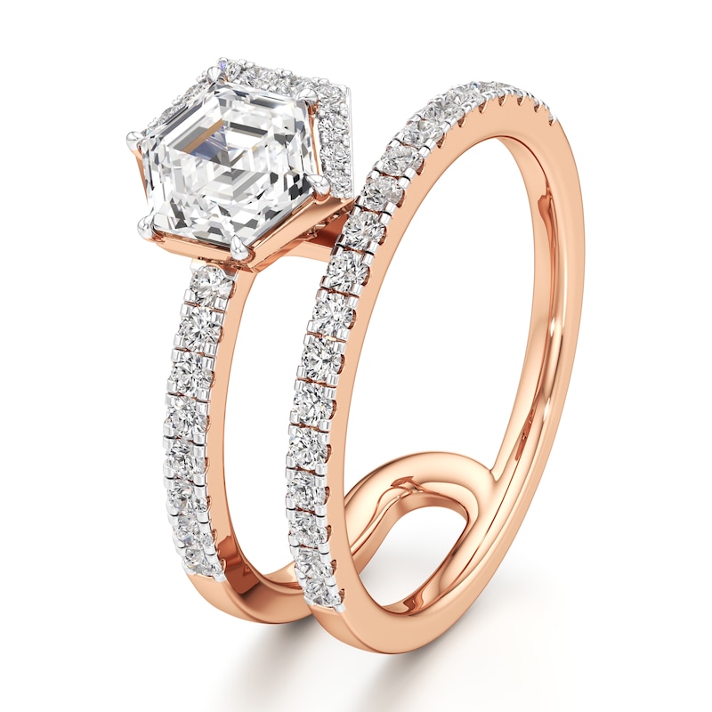 Main Image 4 of J'Lure Hexagon Step-Cut Lab-Created Diamond Spiral Engagement Ring 1-3/8 ct tw 18K Rose Gold