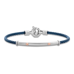 Baraka Men's Layered Cord Diamond Accent Bracelet Stainless Steel, Blue Ion Plating & 18K Rose Gold 7.5"