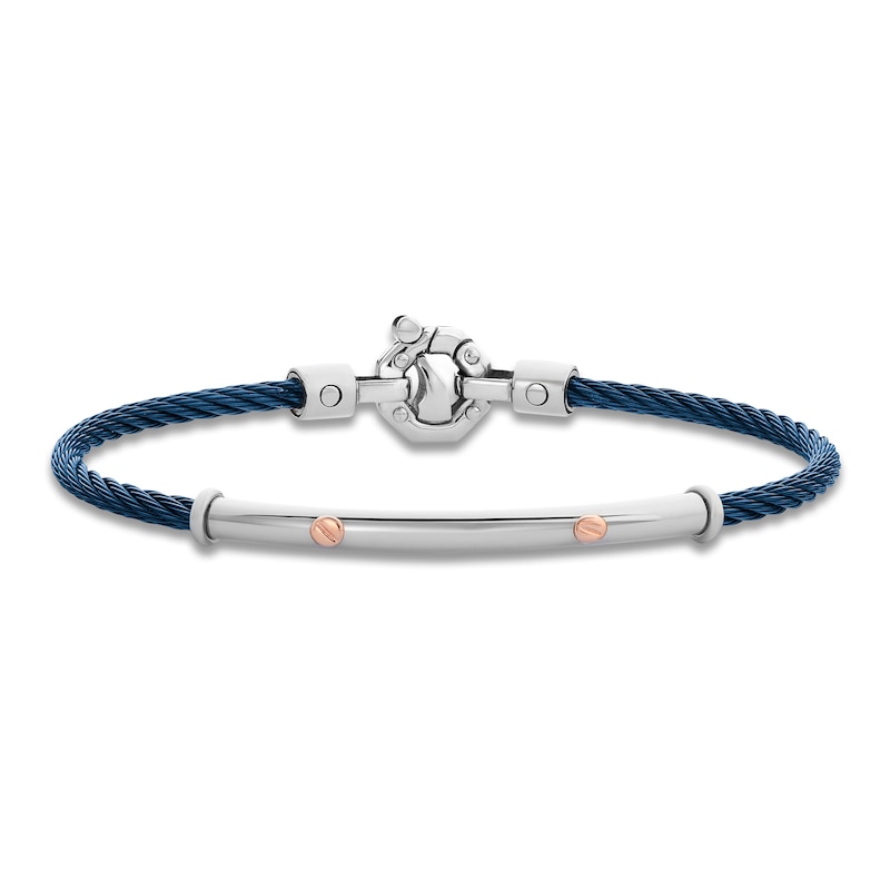 Main Image 1 of Baraka Men's Layered Cord Diamond Accent Bracelet Stainless Steel, Blue Ion Plating & 18K Rose Gold 7.5"