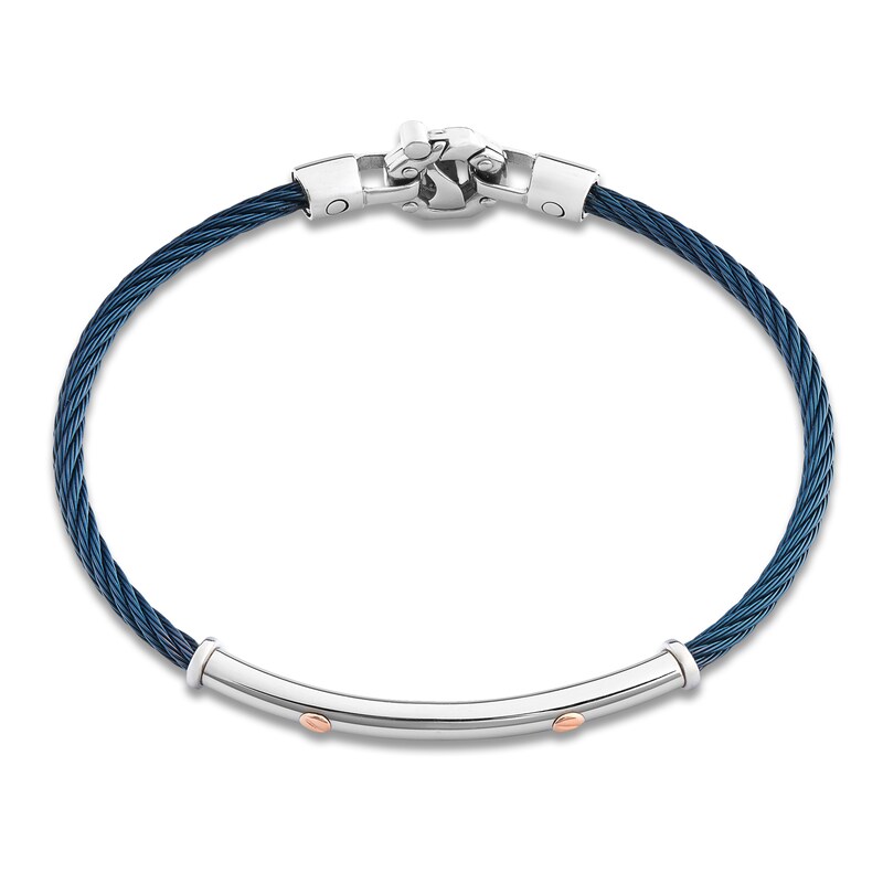 Main Image 2 of Baraka Men's Layered Cord Diamond Accent Bracelet Stainless Steel, Blue Ion Plating & 18K Rose Gold 7.5"