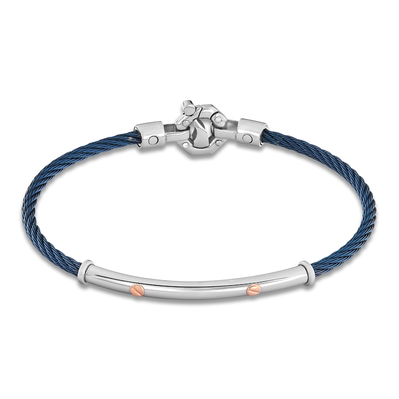 Main Image 4 of Baraka Men's Layered Cord Diamond Accent Bracelet Stainless Steel, Blue Ion Plating & 18K Rose Gold 7.5"