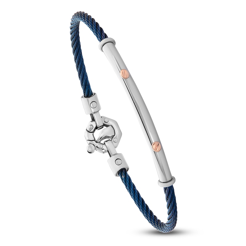 Main Image 5 of Baraka Men's Layered Cord Diamond Accent Bracelet Stainless Steel, Blue Ion Plating & 18K Rose Gold 7.5"