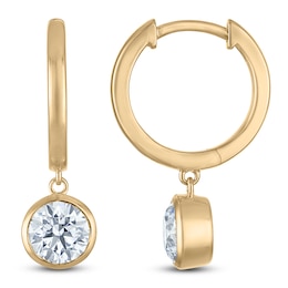 Round-Cut Lab-Grown Diamond Solitaire Dangle Hoop Earrings 1-1/2 ct tw 14K Yellow Gold (SI2/F)