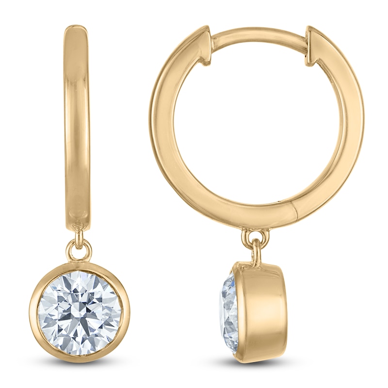 Main Image 1 of Round-Cut Lab-Grown Diamond Solitaire Dangle Hoop Earrings 1-1/2 ct tw 14K Yellow Gold (SI2/F)