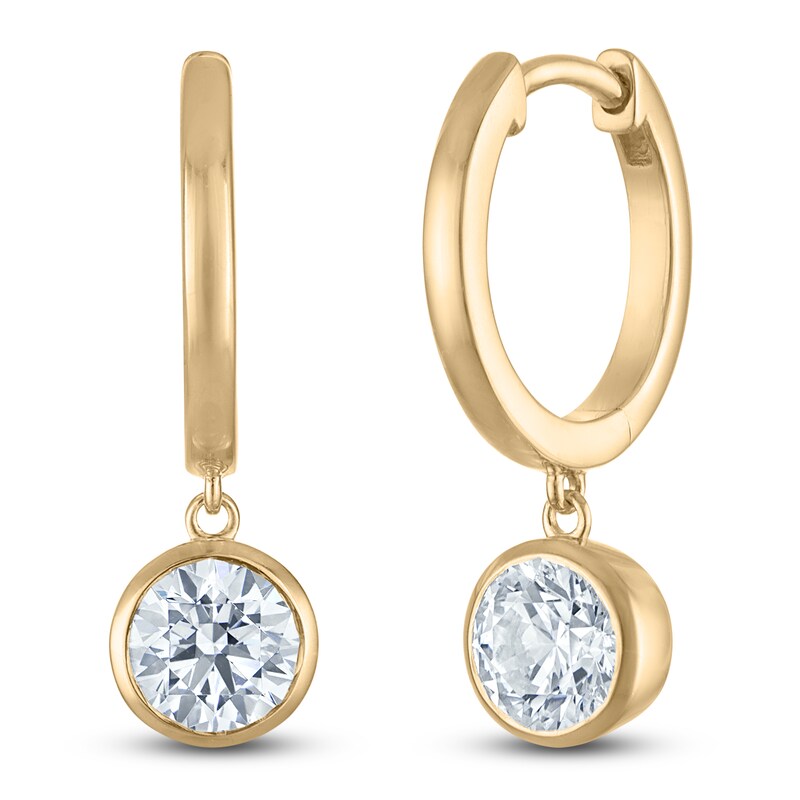 Main Image 2 of Round-Cut Lab-Grown Diamond Solitaire Dangle Hoop Earrings 1-1/2 ct tw 14K Yellow Gold (SI2/F)