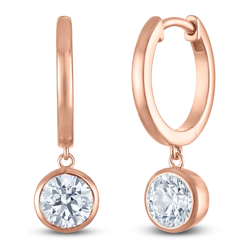 Main Image 2 of Round-Cut Lab-Grown Diamond Solitaire Dangle Hoop Earrings 1-1/2 ct tw 14K Rose Gold (SI2/F)