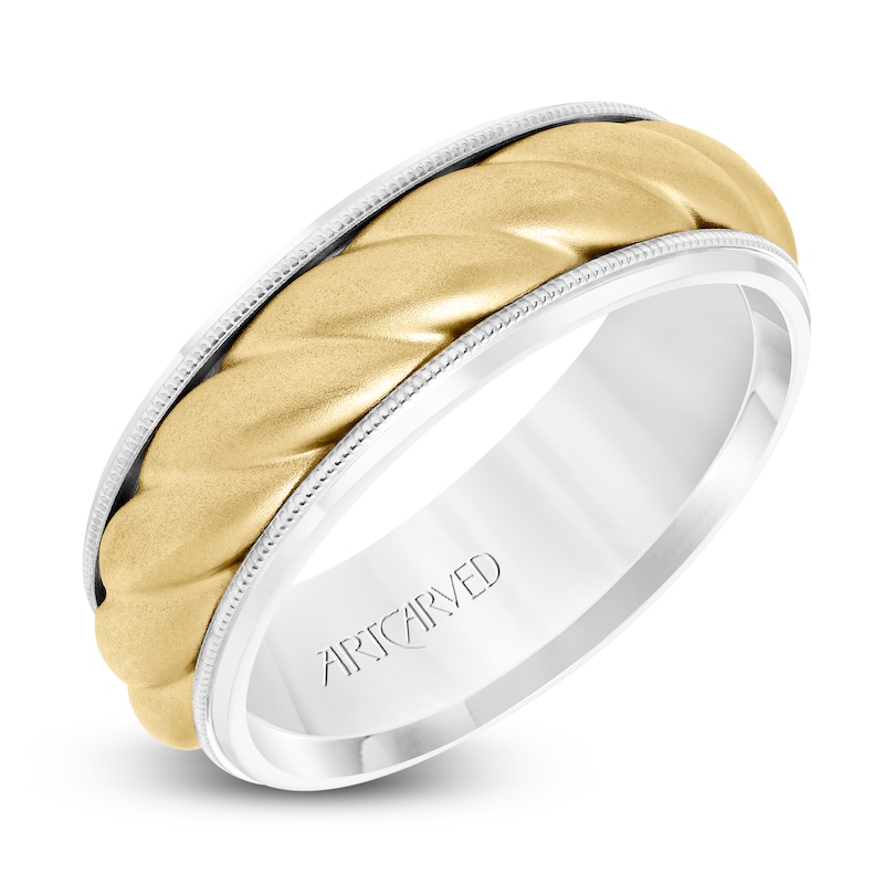 Main Image 2 of ArtCarved Men's Satin Twist Wedding Band 14K Two-Tone Gold 7mm