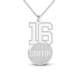 Engravable Sports Number Necklace 14K White Gold 18"