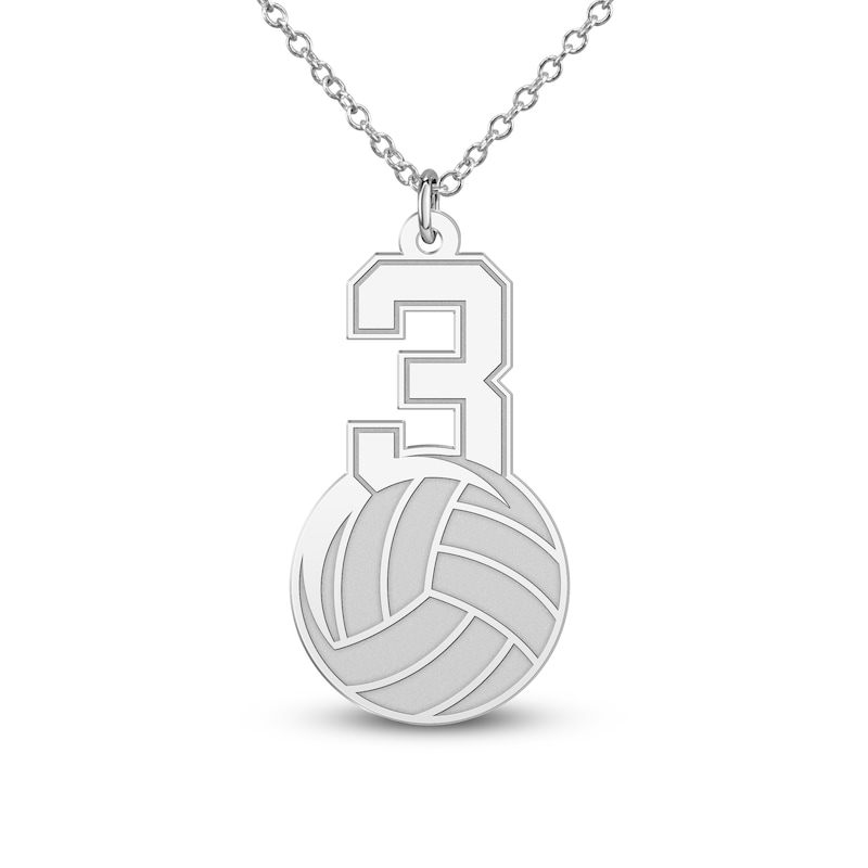 Main Image 7 of Engravable Sports Number Necklace 14K White Gold 18"