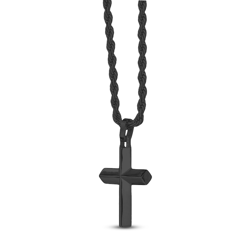 Main Image 2 of Men's Cross Necklace Black Ion-Plated Stainless Steel 22"