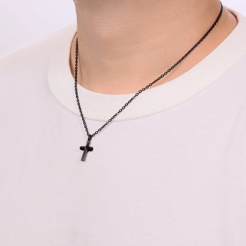 Main Image 5 of Men's Cross Necklace Black Ion-Plated Stainless Steel 22"