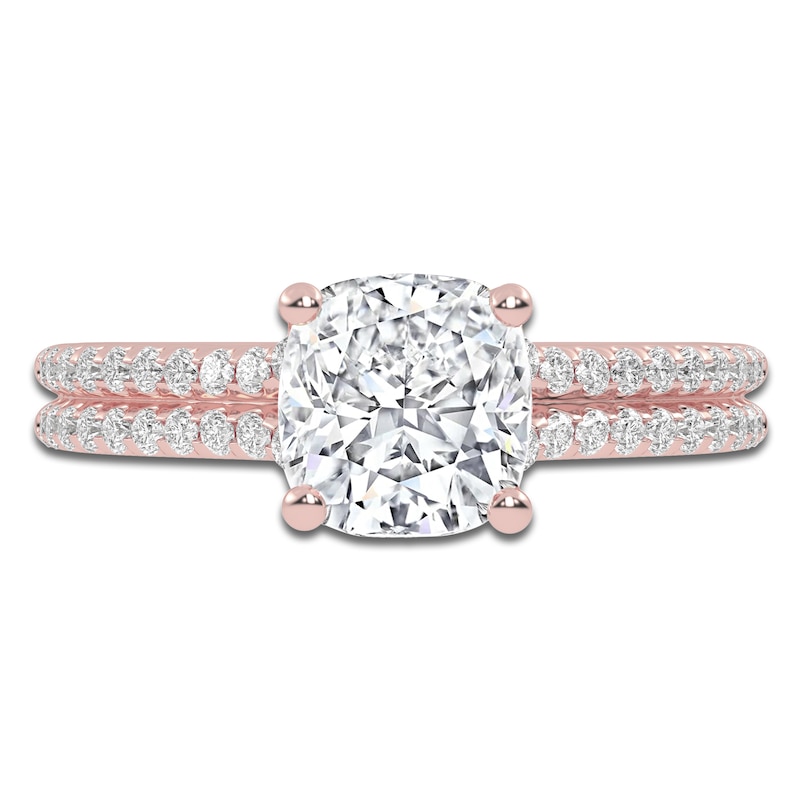Main Image 3 of Cushion-Cut Lab-Grown Diamond Engagement Ring 1-1/4 ct tw 14K Rose Gold