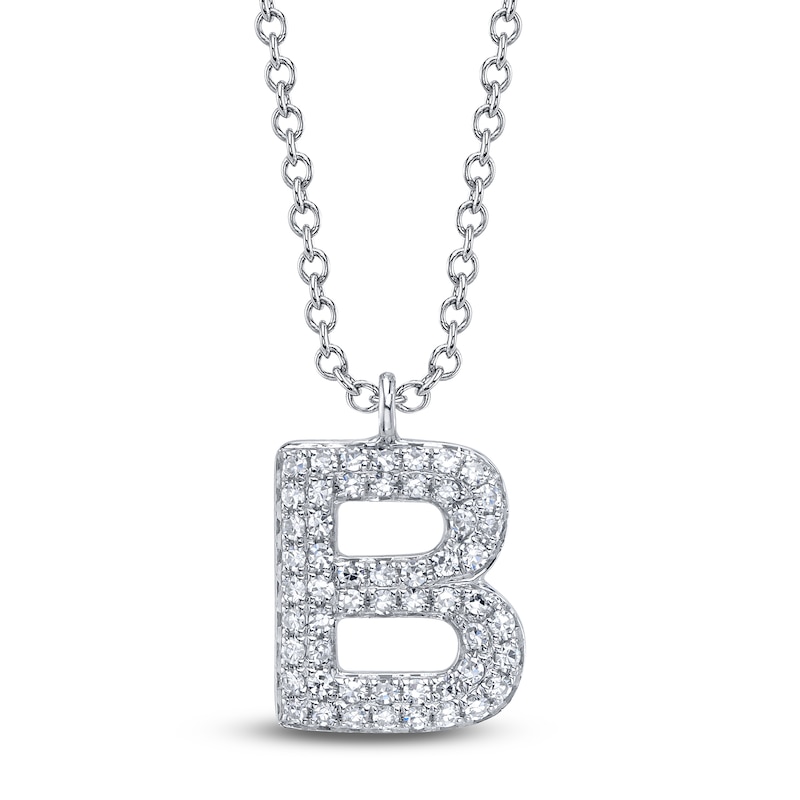 Main Image 1 of Shy Creation Diamond Letter B Pavé Necklace 1/10 ct tw 14K White Gold 18" SC55028331-B