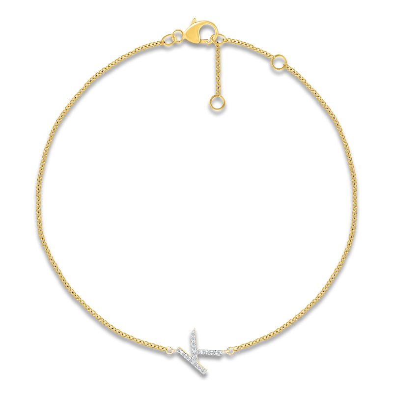 Main Image 1 of Diamond Initial K Bracelet 1/15 ct tw 10K Yellow Gold 7.5"