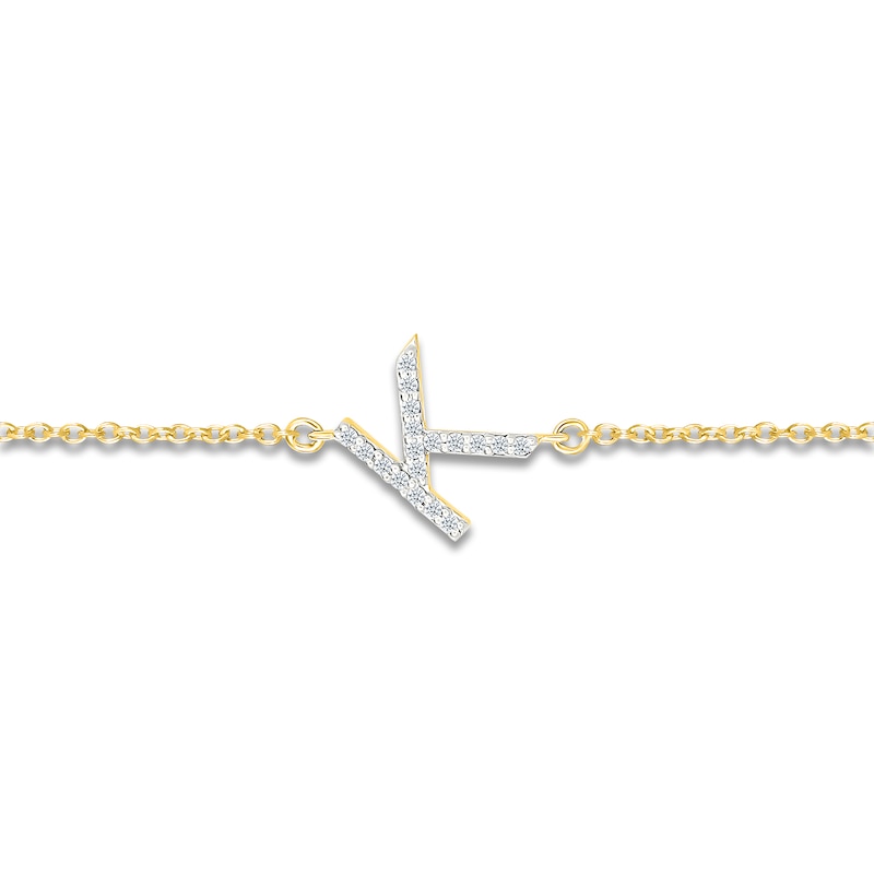 Main Image 2 of Diamond Initial K Bracelet 1/15 ct tw 10K Yellow Gold 7.5"