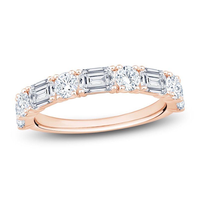 Main Image 1 of Round & Emerald-Cut Lab-Grown Diamond Alternating Anniversary Ring 2-1/8 ct tw 14K Rose Gold