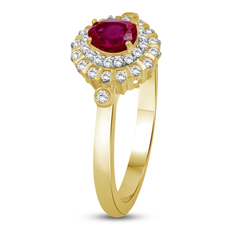 Main Image 2 of Oval-Cut Natural Ruby & Diamond Double Halo Ring 1/5 ct tw 10K Yellow Gold