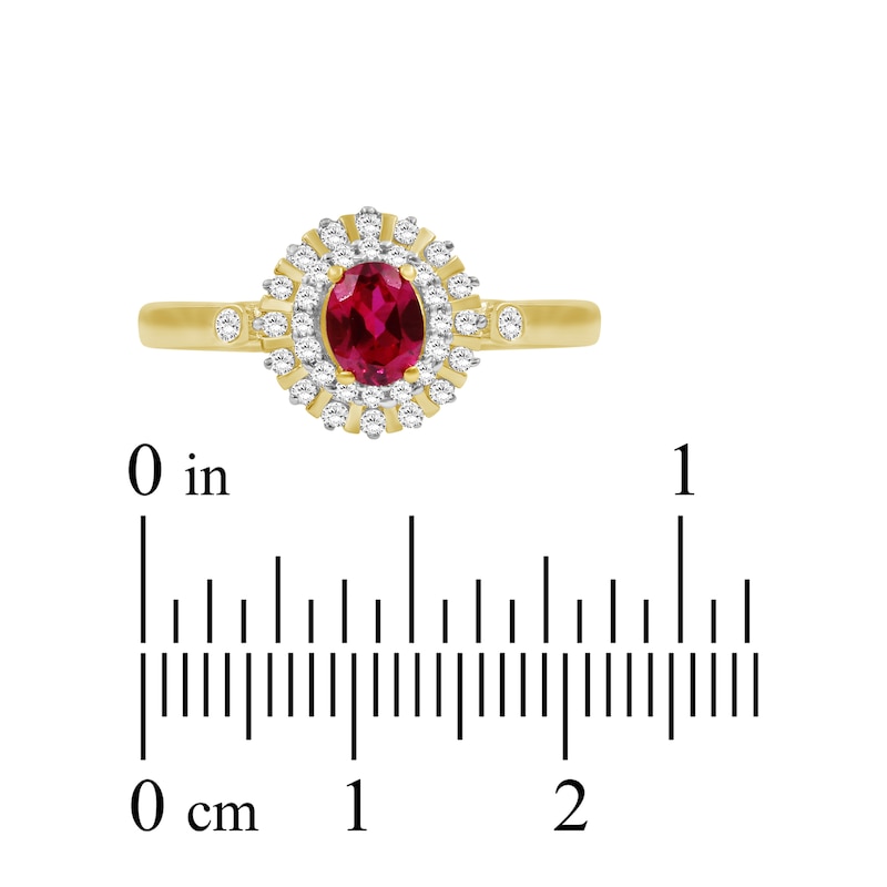 Main Image 4 of Oval-Cut Natural Ruby & Diamond Double Halo Ring 1/5 ct tw 10K Yellow Gold
