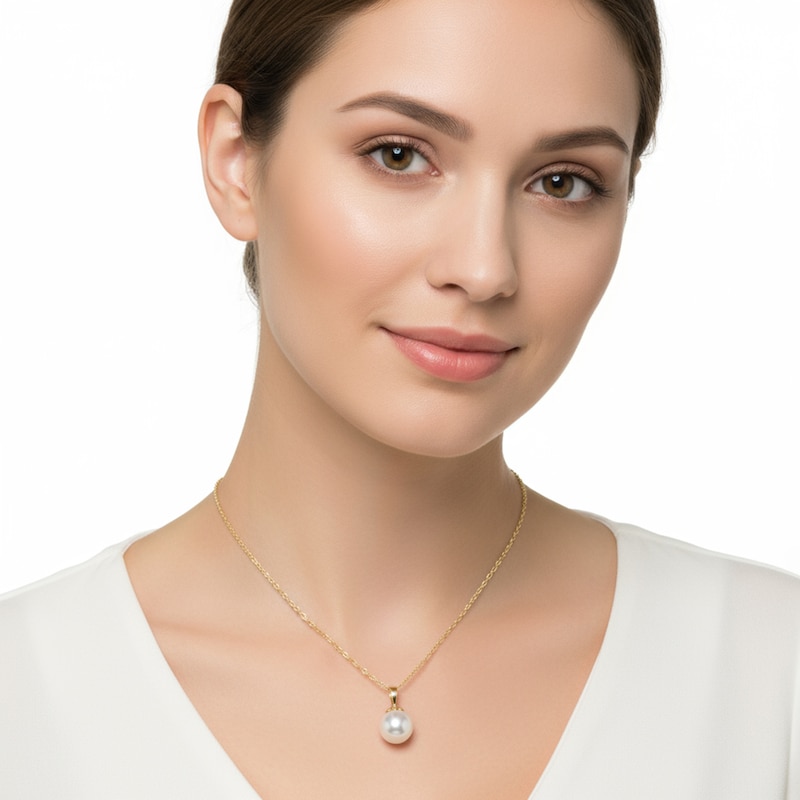 Main Image 4 of Akoya Cultured Pearl Necklace 14K Yellow Gold 7-7.5mm 18"