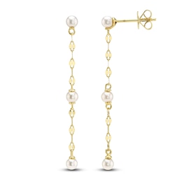 Shy Creation Cultured Pearl Valentino Chain Drop Earrings 14K Yellow Gold