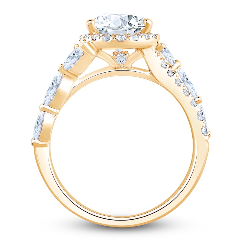 Main Image 2 of Pear-Shaped Lab-Grown Diamond Floral-Inspired Engagement Ring 3 ct tw 14K Yellow Gold