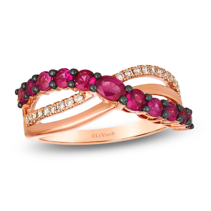 Main Image 1 of Le Vian Natural Oval-Cut Ruby Ring 1/6 ct tw Diamonds 14K Strawberry Gold