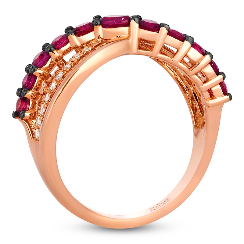 Main Image 2 of Le Vian Natural Oval-Cut Ruby Ring 1/6 ct tw Diamonds 14K Strawberry Gold