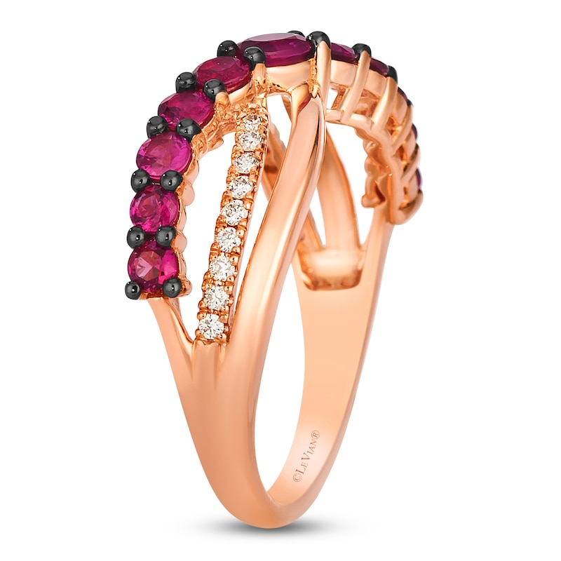 Main Image 3 of Le Vian Natural Oval-Cut Ruby Ring 1/6 ct tw Diamonds 14K Strawberry Gold