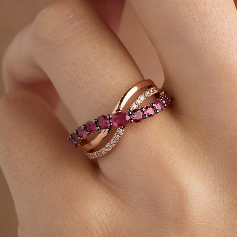 Main Image 4 of Le Vian Oval-Cut Natural Ruby Ring 1/6 ct tw Diamonds 14K Strawberry Gold