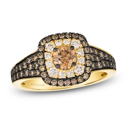 Le Vian Chocolate Diamond Double Halo Ring 1-1/6 ct tw 14K Honey Gold