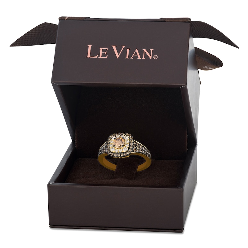 Main Image 4 of Le Vian Chocolate Diamond Double Halo Ring 1-1/6 ct tw 14K Honey Gold