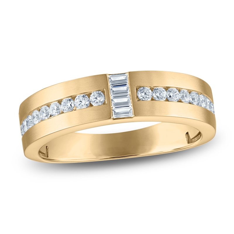 Main Image 1 of Men's Certified Baguette & Round-Cut Diamond Wedding Band 1/2 ct tw 14K Yellow Gold