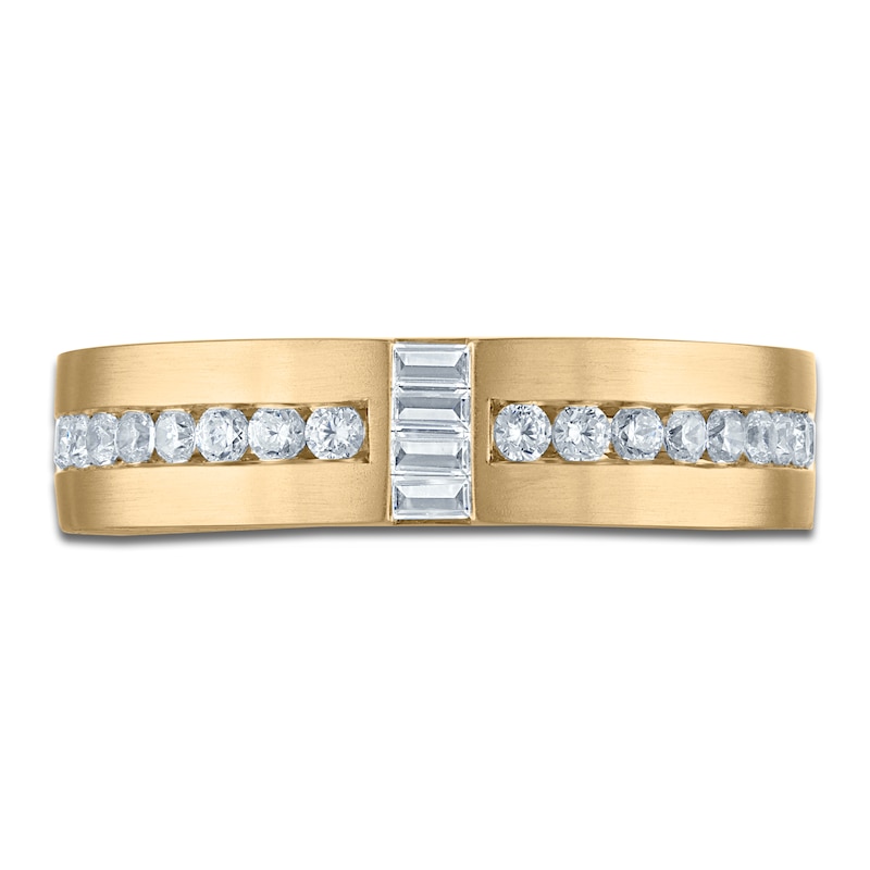 Main Image 3 of Men's Certified Baguette & Round-Cut Diamond Wedding Band 1/2 ct tw 14K Yellow Gold