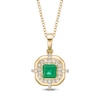 Thumbnail Image 1 of Square-Cut Natural Emerald & Diamond Frame Necklace 1/5 ct tw 10K Yellow Gold 18"