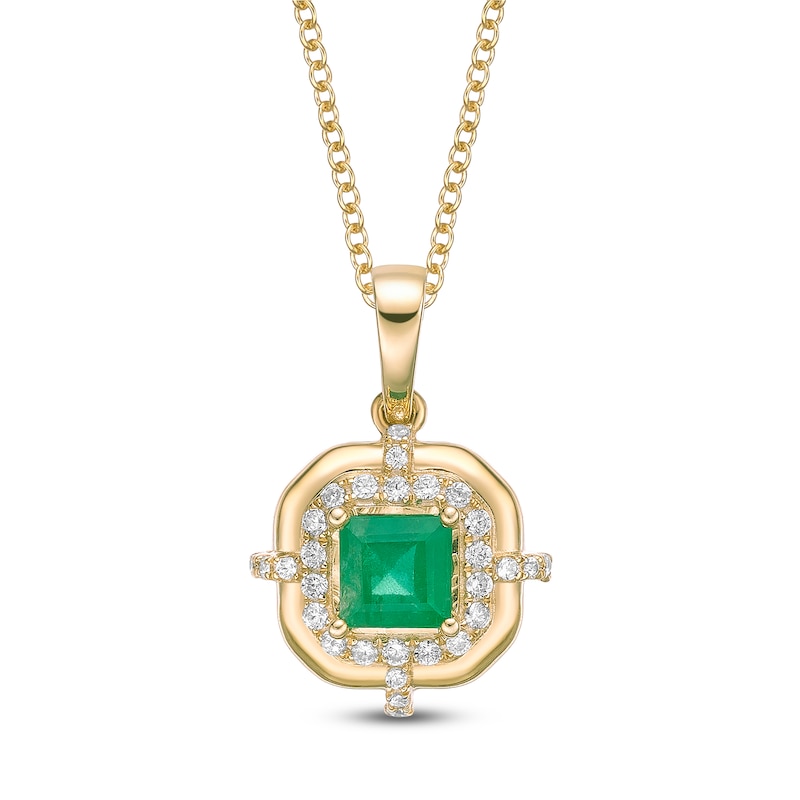 Main Image 1 of Square-Cut Natural Emerald & Diamond Frame Necklace 1/5 ct tw 10K Yellow Gold 18"