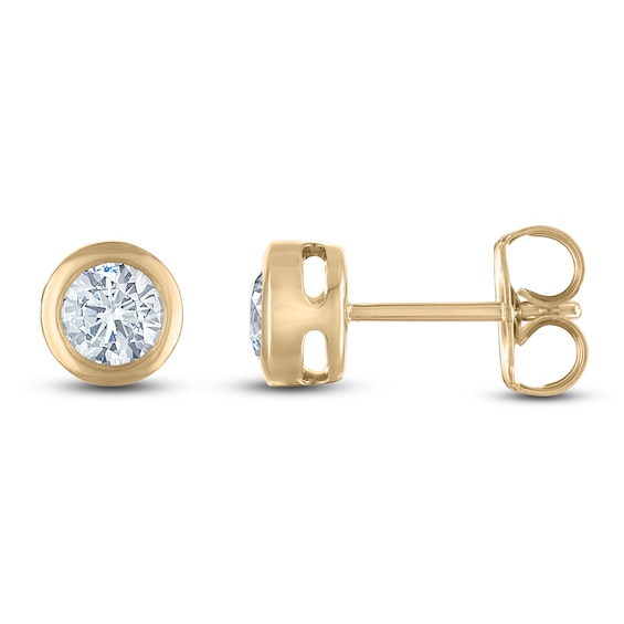 Certified Diamond BezelSet Solitaire Stud Earrings 12 ct tw 14K Yellow Gold I1I