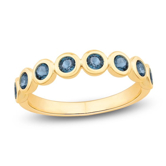 Jared Signature Mini Bezel Collection Natural London Blue Topaz 2.5mm Stackable Ring 14K Yellow Gold