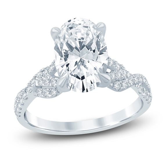 Oval-Cut Lab-Grown Diamond Braided Shank Engagement Ring 3-1/4 ct tw 14K White Gold