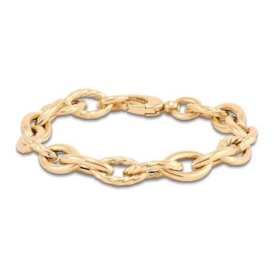 Textured Link Chain Bracelet Hollow 14K Yellow Gold 7.5"