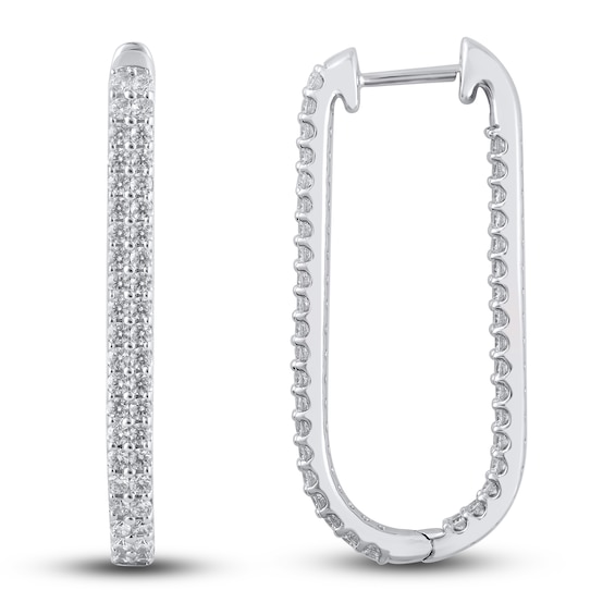 Diamond Hoop Earrings 1-1/2 ct tw Round 14K White Gold