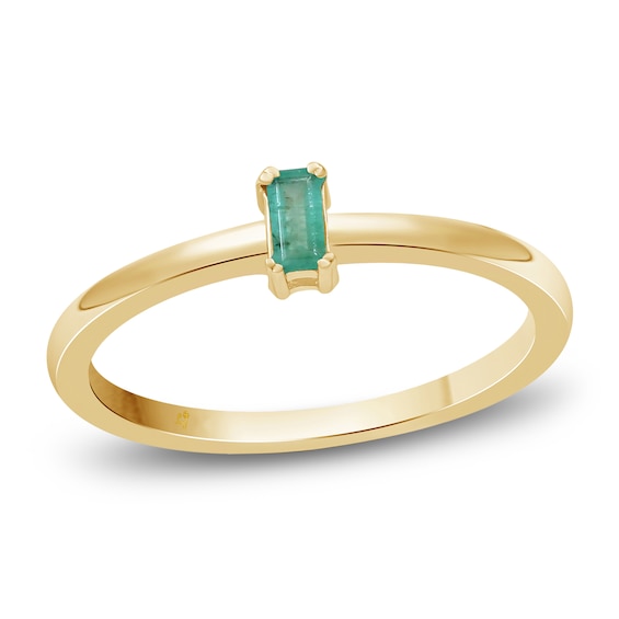 Baguette-Cut Natural Emerald Solitaire Stackable Ring 10K Yellow Gold