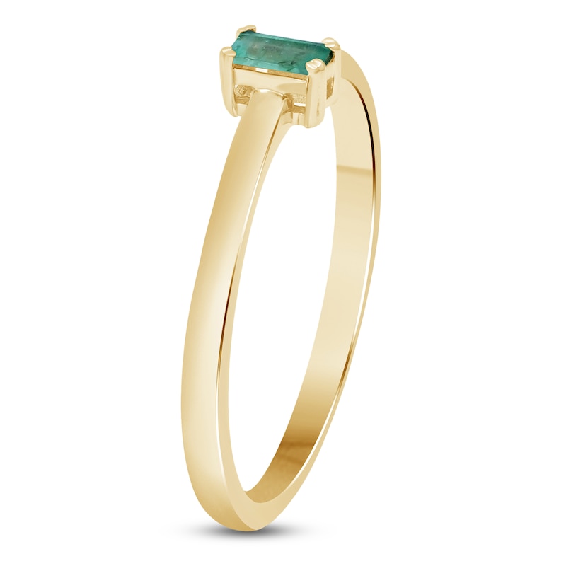 Main Image 2 of Baguette-Cut Natural Emerald Solitaire Stackable Ring 10K Yellow Gold