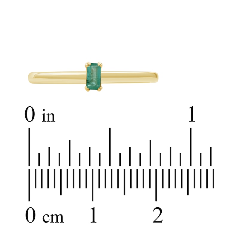 Main Image 3 of Baguette-Cut Natural Emerald Solitaire Stackable Ring 10K Yellow Gold